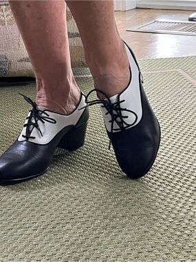 Capezio Black and White Lace-Up Low Block Heel Shoes